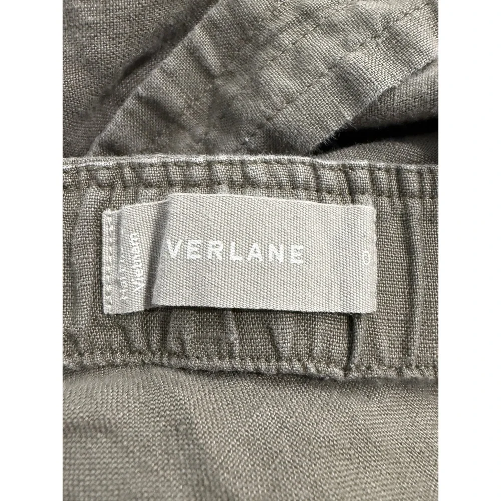 Everlane Women Olive Green Linen Button Front Wide Leg Jumpsuit Size 0 Tie Back